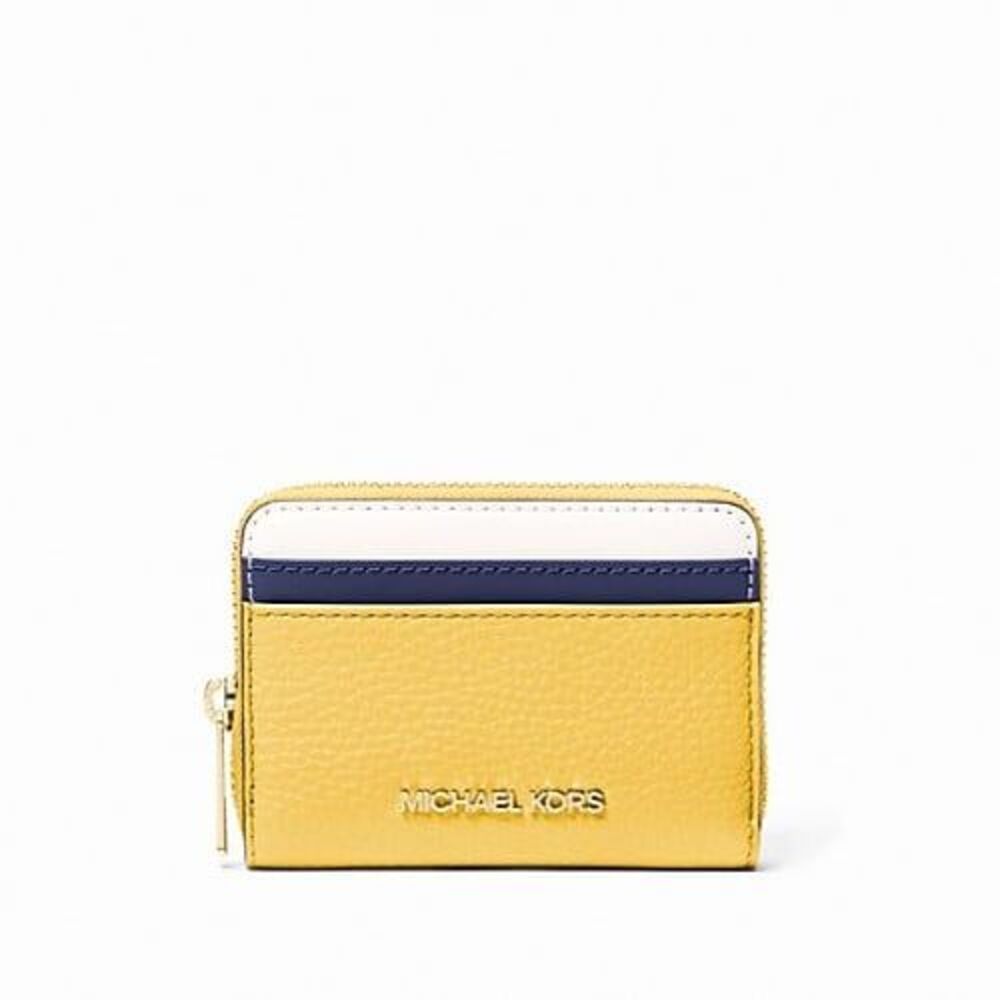 New Michael Kors Jet Set Travel Medium Zip Around Card Case Wallet Daisy Yellow